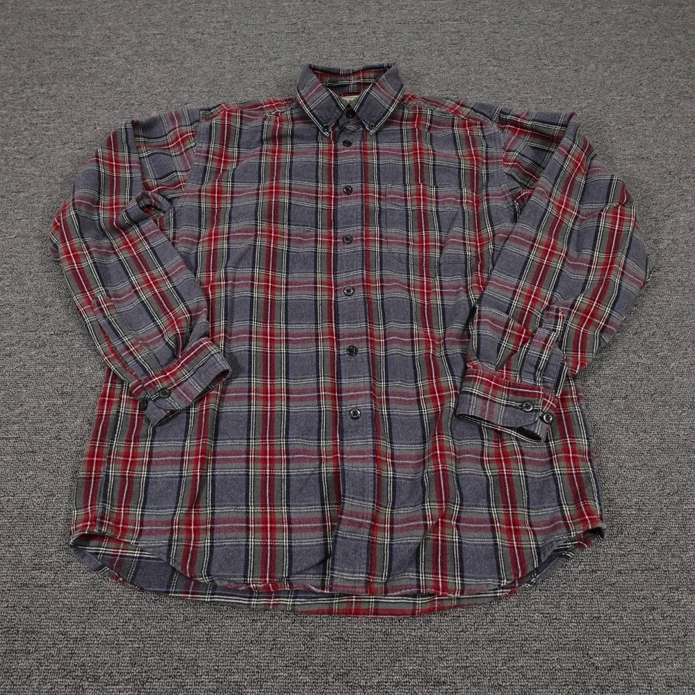 L.L.Bean Shirt Mens Medium Gray Plaid Flannel‎ Long Sleeve Button Up Casual